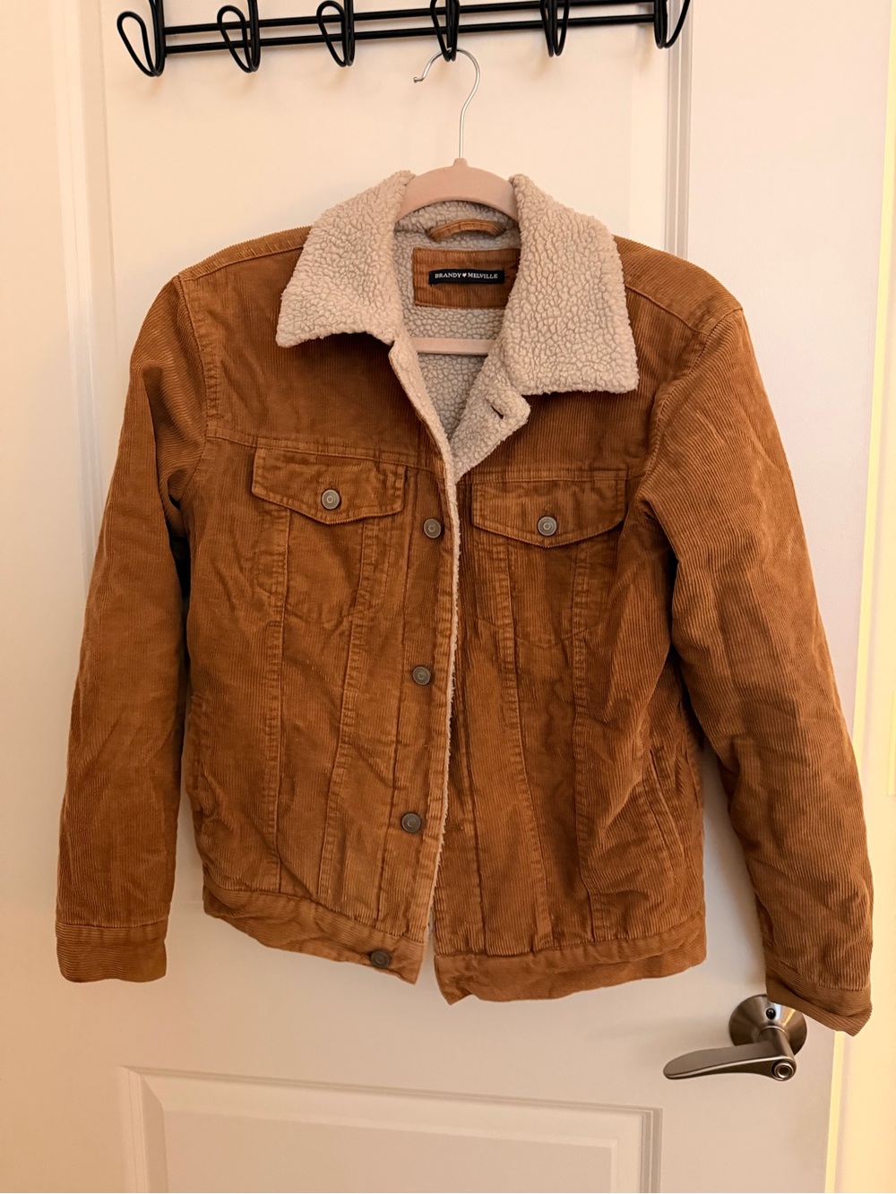 Brandy Melville brown corduroy sherpa-lined trucker jacket with cream collar